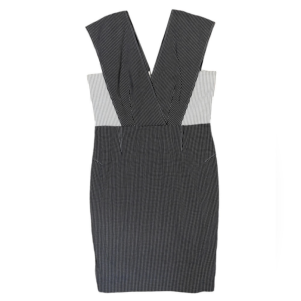 Roland Mouret Black White Checked V-neck V-Back Pencil Dress Plus Women’s 14